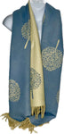 Super soft, cashmere blend, reversible tree of life print scarf in blue and cream