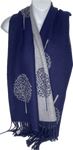 Super soft, cashmere blend, reversible tree of life print scarf in navy and grey