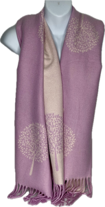 Super soft, cashmere blend, reversible tree of life print scarf in pink and cream