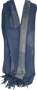 Super soft, cashmere blend, reversible tree of life print scarf in cobalt blue and grey