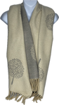 Super soft, cashmere blend, reversible tree of life print scarf in grey and cream