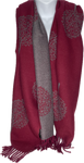 Super soft, cashmere blend, reversible tree of life print scarf in red wine and grey