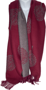 Super soft, cashmere blend, reversible tree of life print scarf in red wine and grey