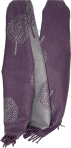 Super soft, cashmere blend, reversible tree of life print scarf in purple and grey