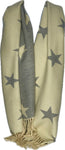 Super soft, cashmere blend, reversible grey and cream star printed scarf