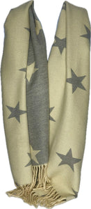 Super soft, cashmere blend, reversible grey and cream star printed scarf