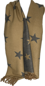 Super soft, cashmere blend, reversible grey and camel star printed scarf