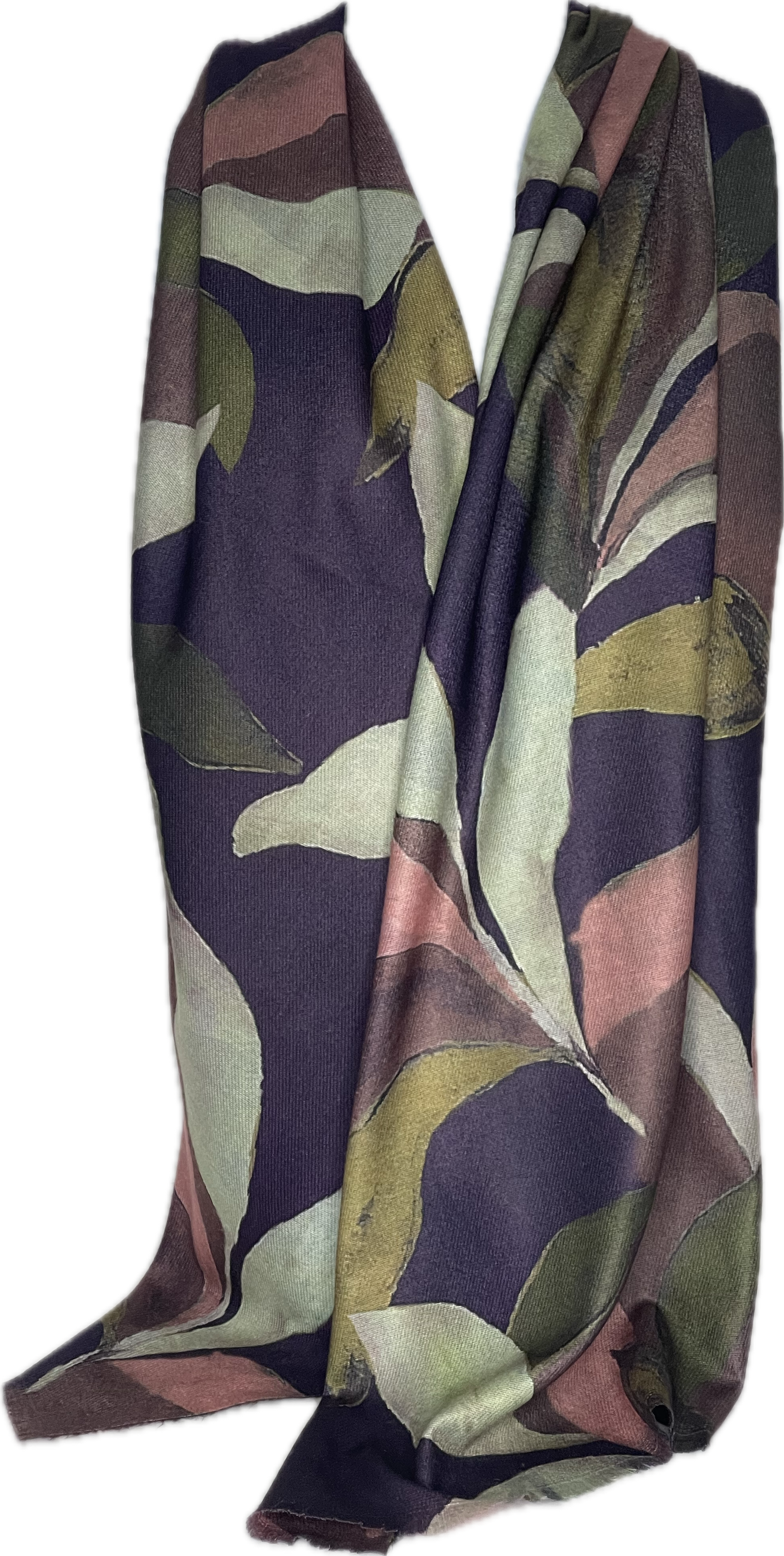 Super soft, navy, burgundy, green and pink leaf print scarf