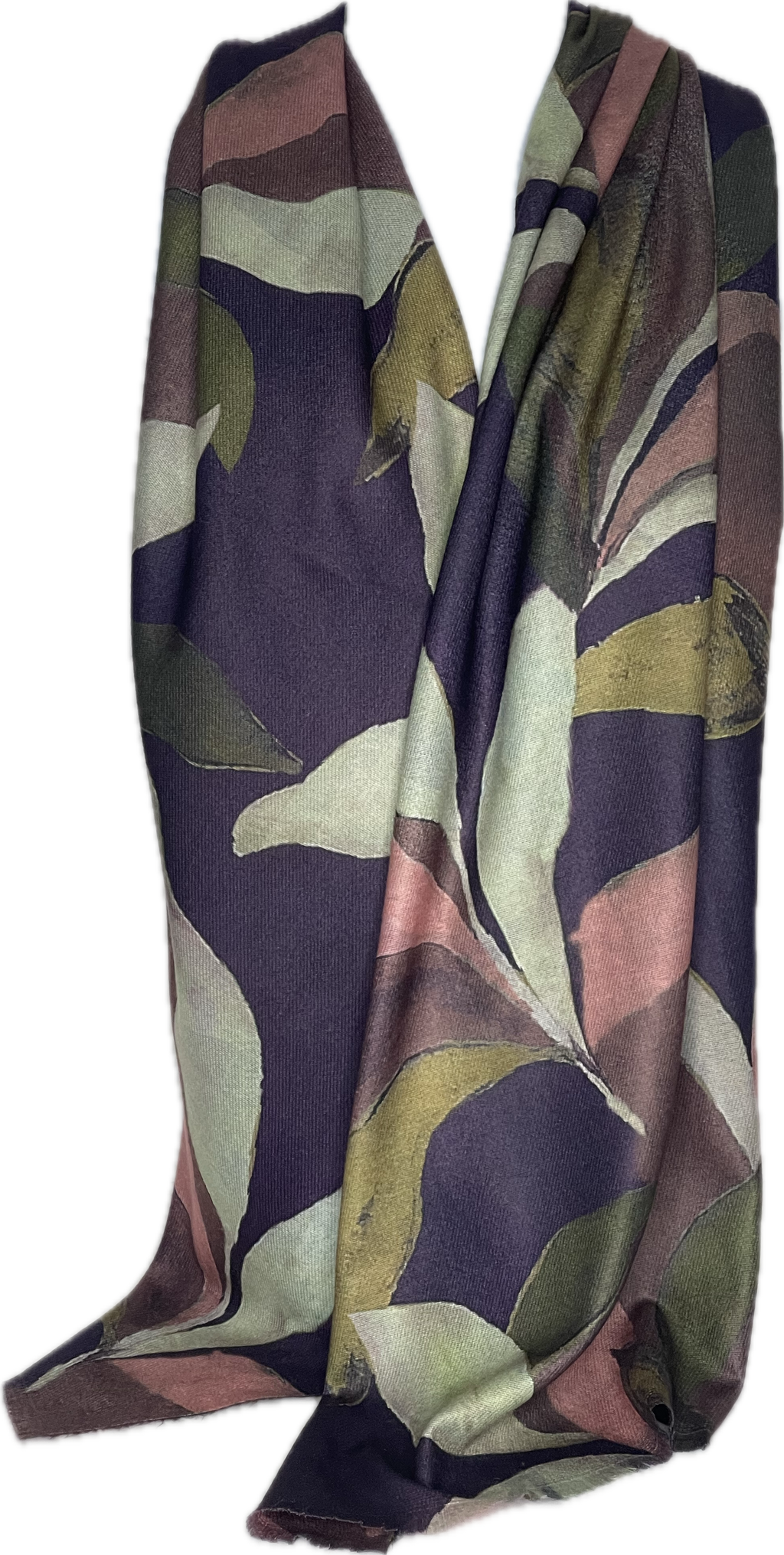 Super soft, navy, burgundy, green and pink leaf print scarf