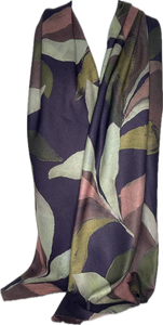 Super soft, navy, burgundy, green and pink leaf print scarf