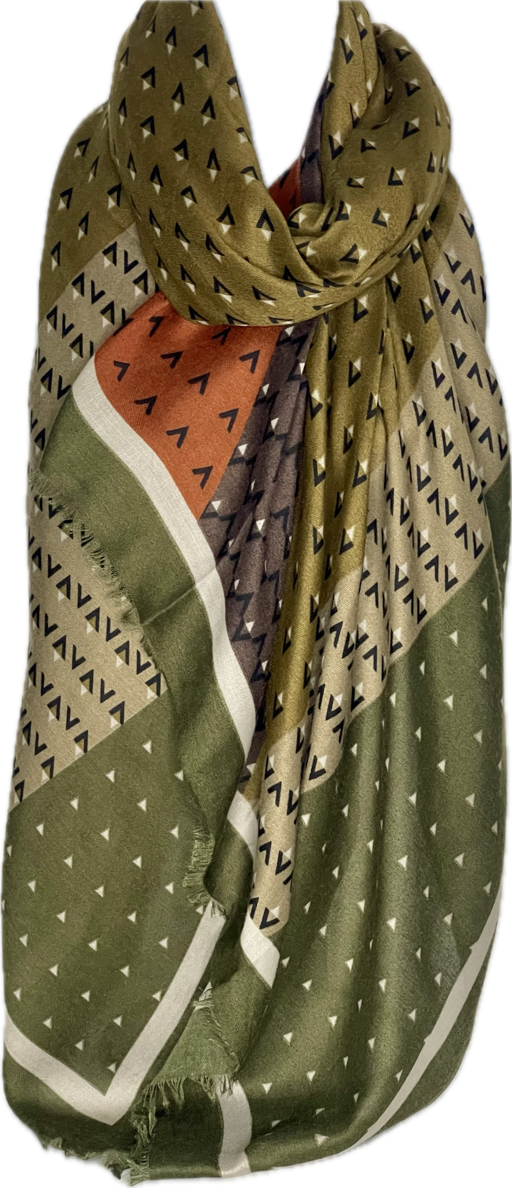 Olive, sage and tan chevron print scarf