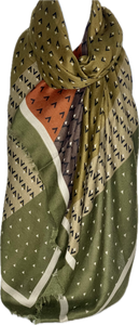 Olive, sage and tan chevron print scarf