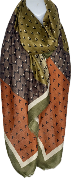 Olive, sage and tan chevron print scarf
