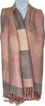 Super soft, cashmere blend, striped reversible tree of life print scarf in pink, cream and grey