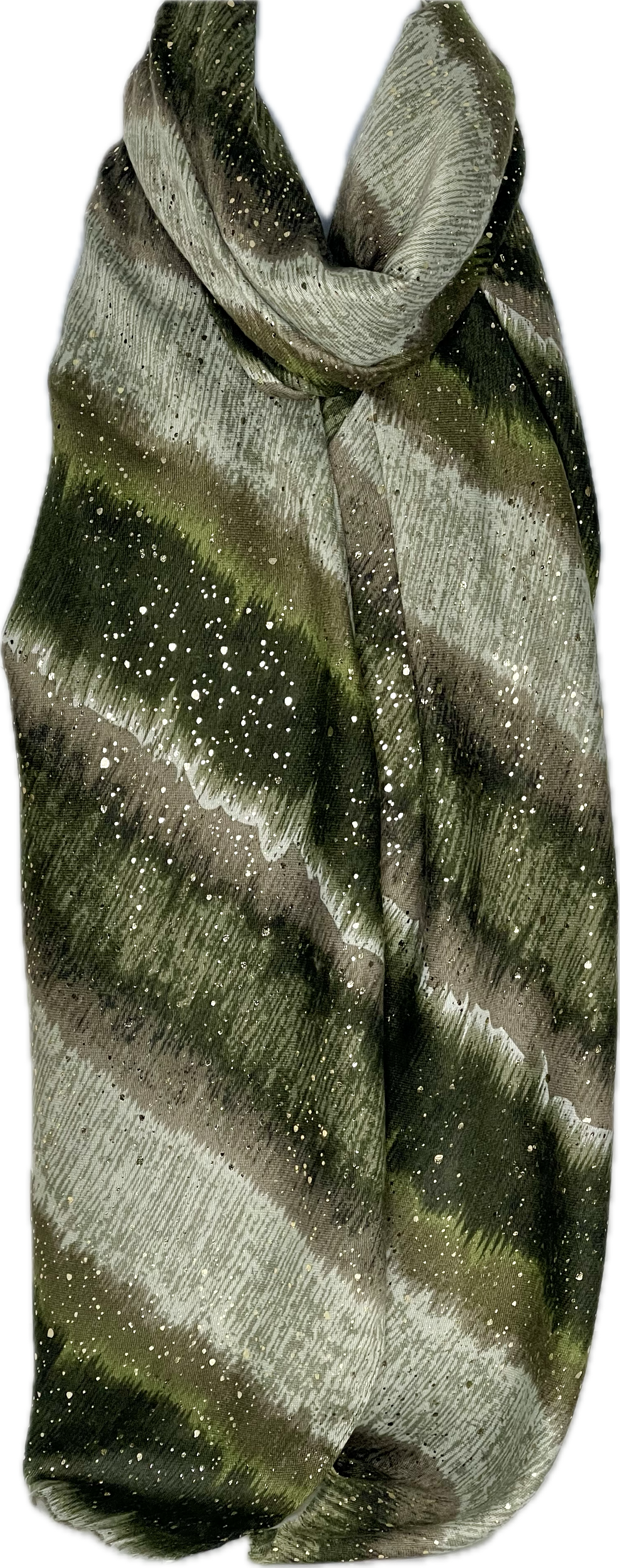 Khaki, olive and mushroom silver glitter print scarf