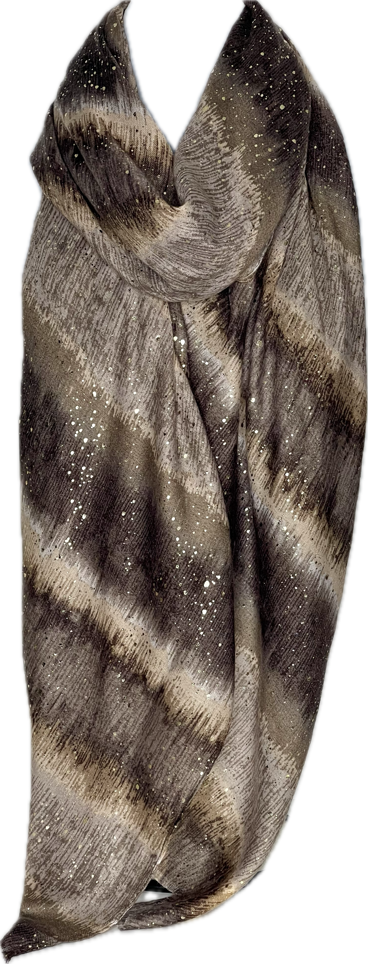 Mushroom, taupe and grey silver glitter print scarf