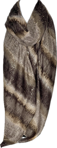 Mushroom, taupe and grey silver glitter print scarf
