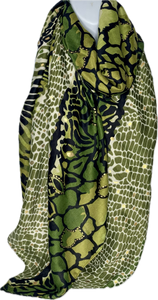 Shades of green, gold foil giraffe printed scarf