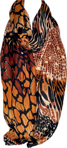 Shades of tan, gold foil giraffe printed scarf