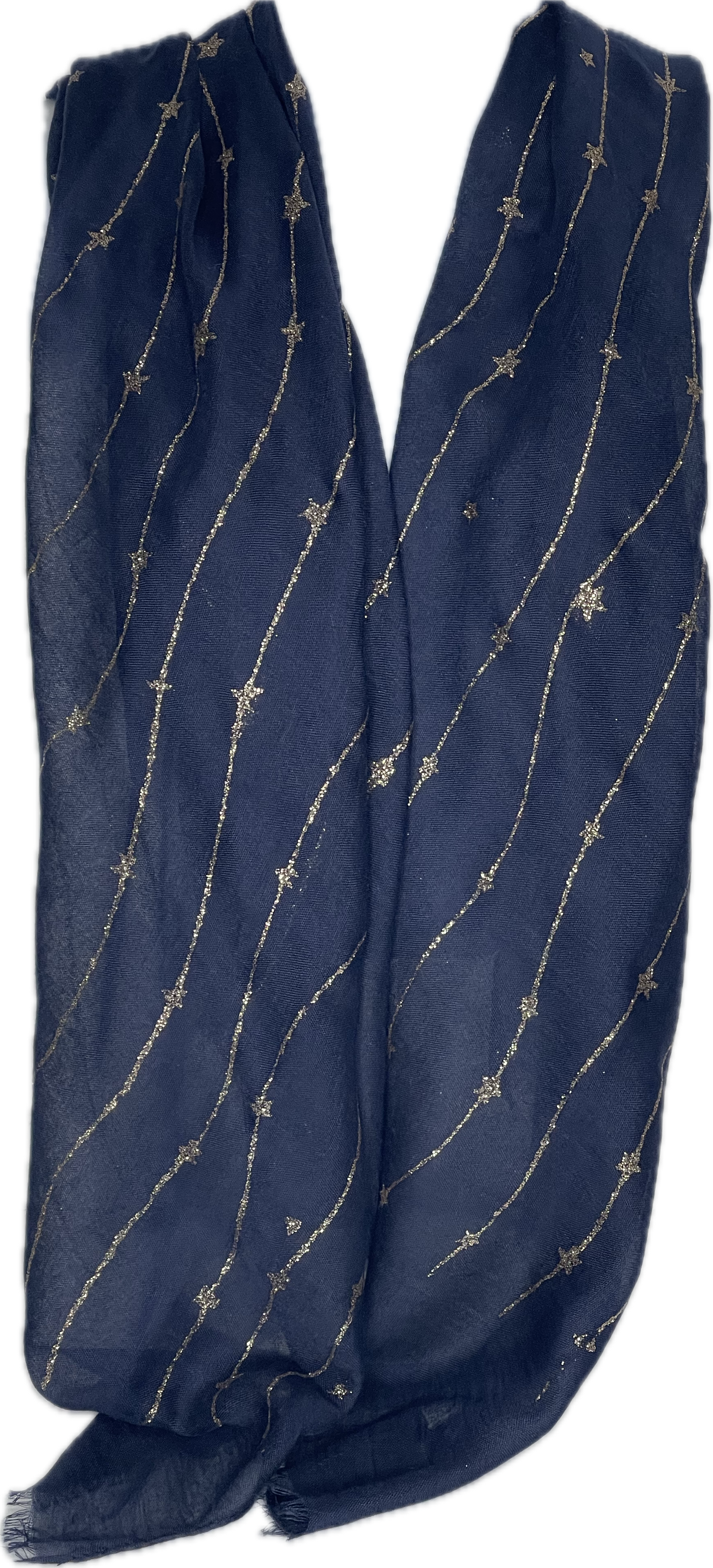 Navy gold glitter star print scarf