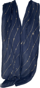 Navy gold glitter star print scarf