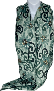 Shades of green, gold foil floral printed scarf
