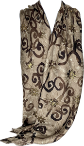Shades of taupe, gold foil floral printed scarf