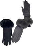 Fur cuff gloves with diamanté studs