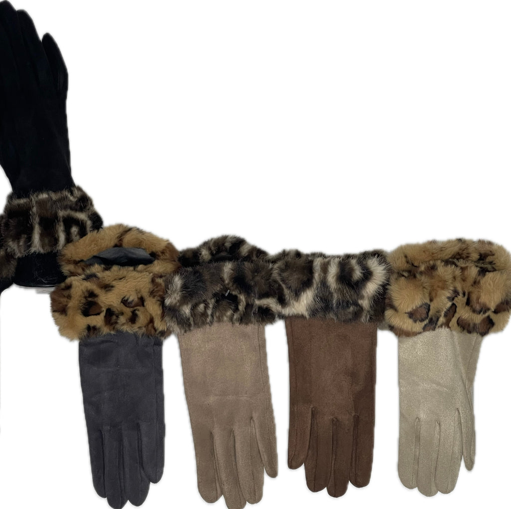 Animal print fur cuff gloves