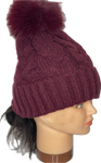 Super soft cable knit pom pom hat in red wine