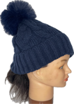 Super soft cable knit pom pom hat in navy