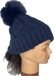 Super soft cable knit pom pom hat in navy