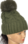 Super soft cable knit pom pom hat in olive green