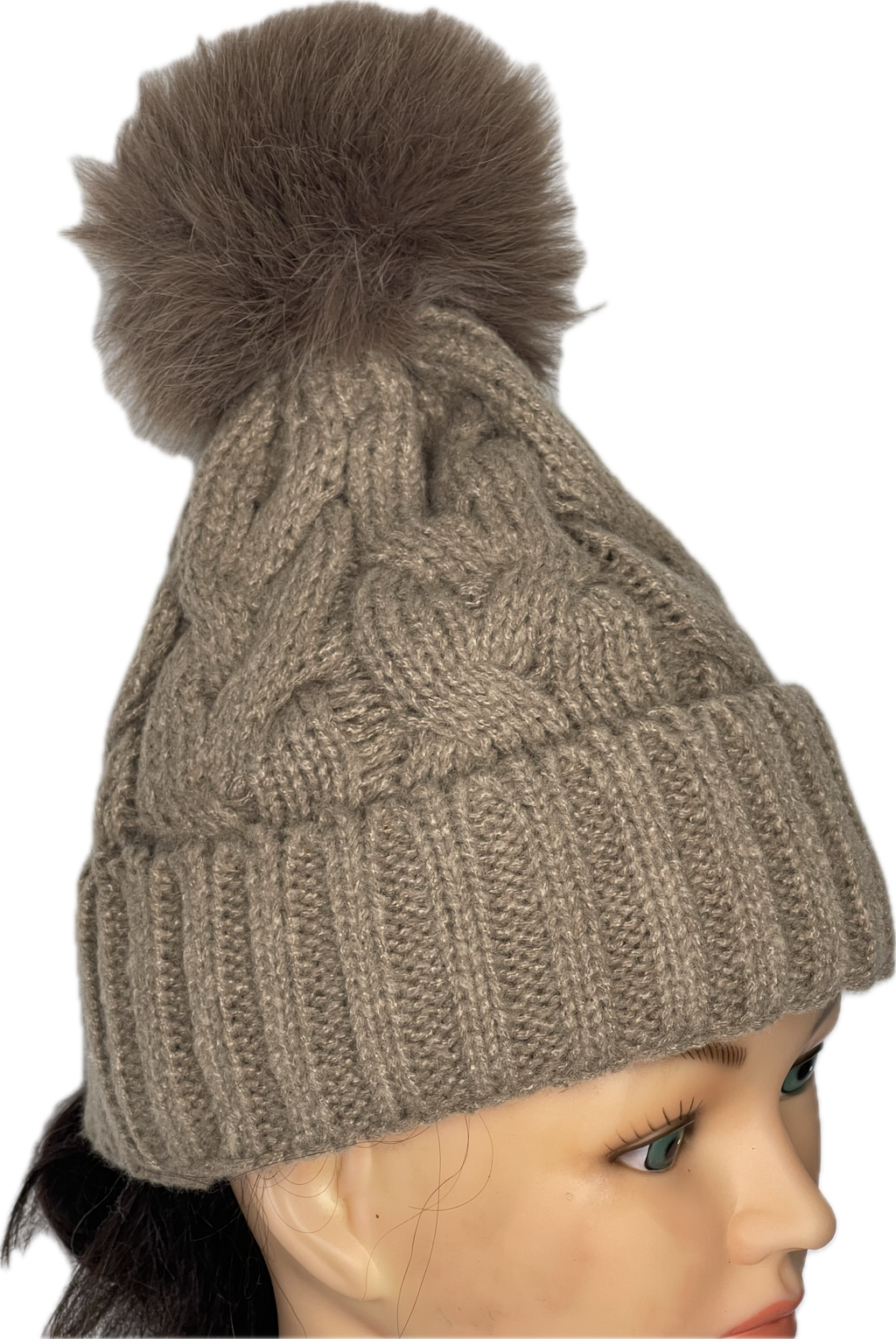 Super soft cable knit pom pom hat in coffee