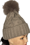 Super soft cable knit pom pom hat in coffee