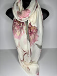 Pink, green and cream thistle floral printed scarf