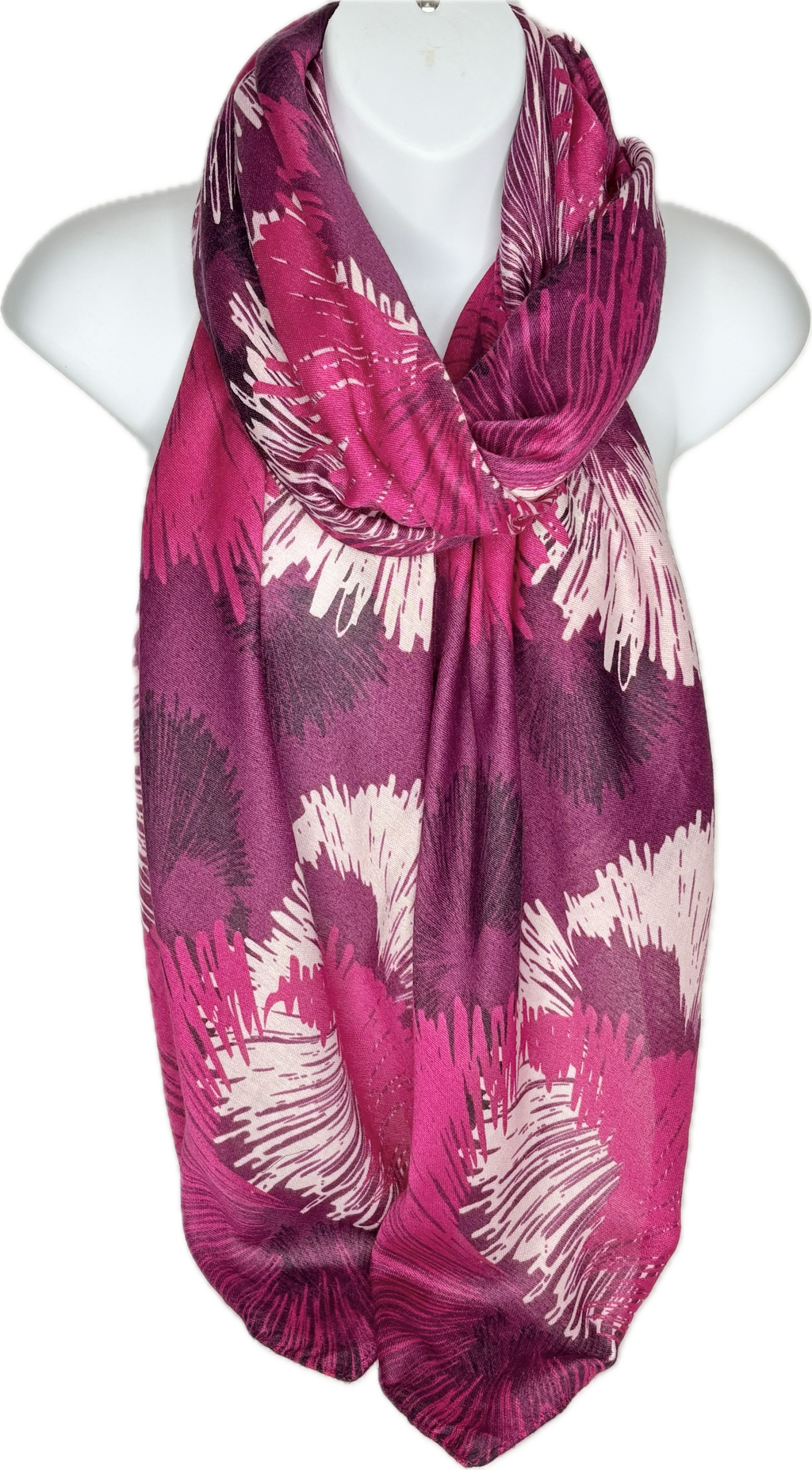Burgundy, pink and white brushstroke print scarf