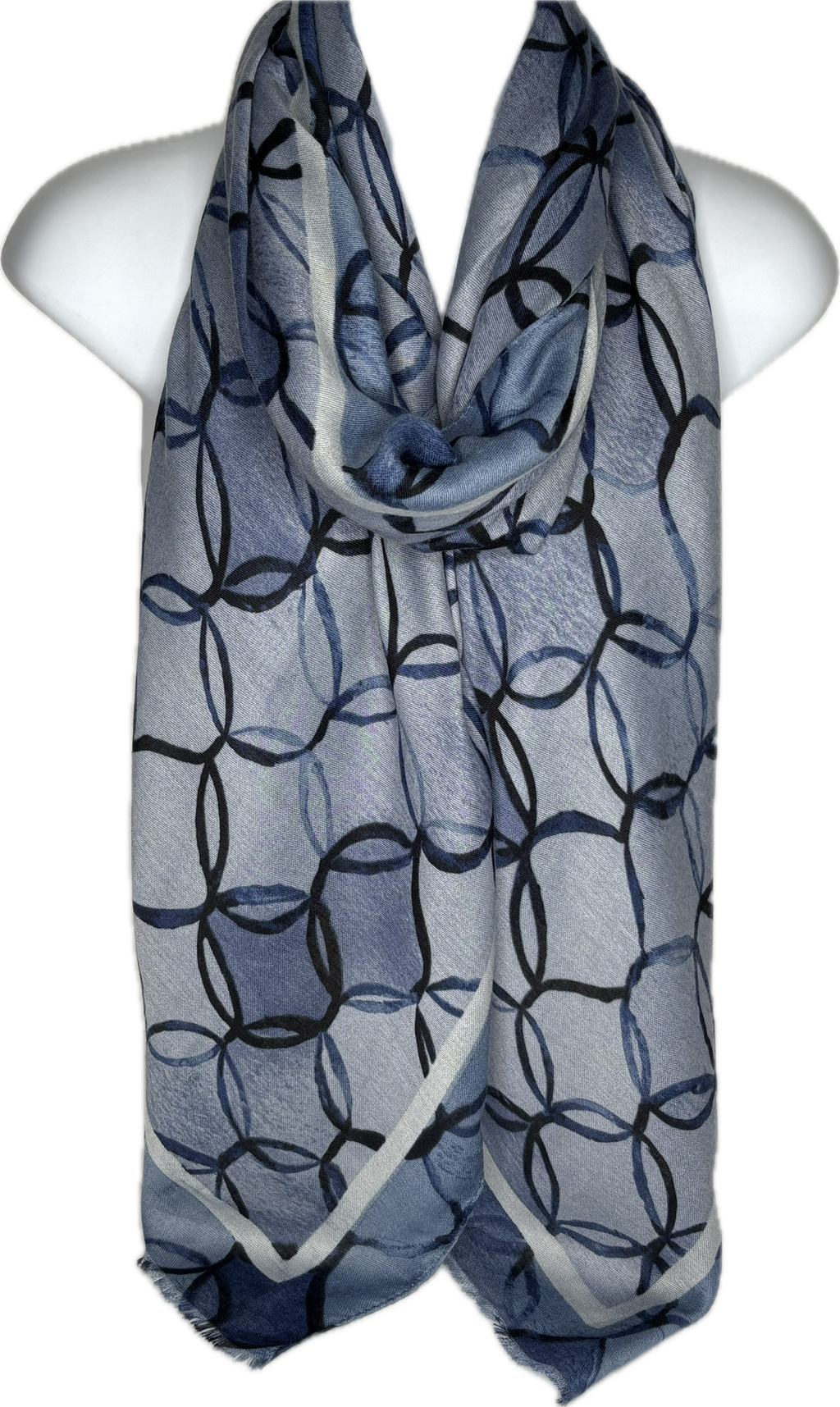 Mid-blue and grey ring printed scarf