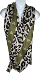 Olive green love heart & cream, black and camel leopard print wooly scarf
