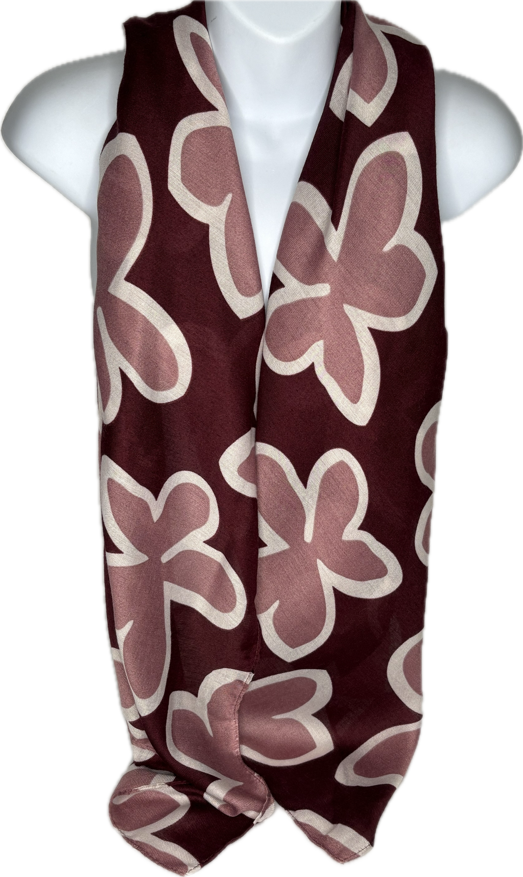 Burgundy, pink and cream floral outline print scarf