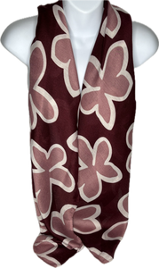 Burgundy, pink and cream floral outline print scarf