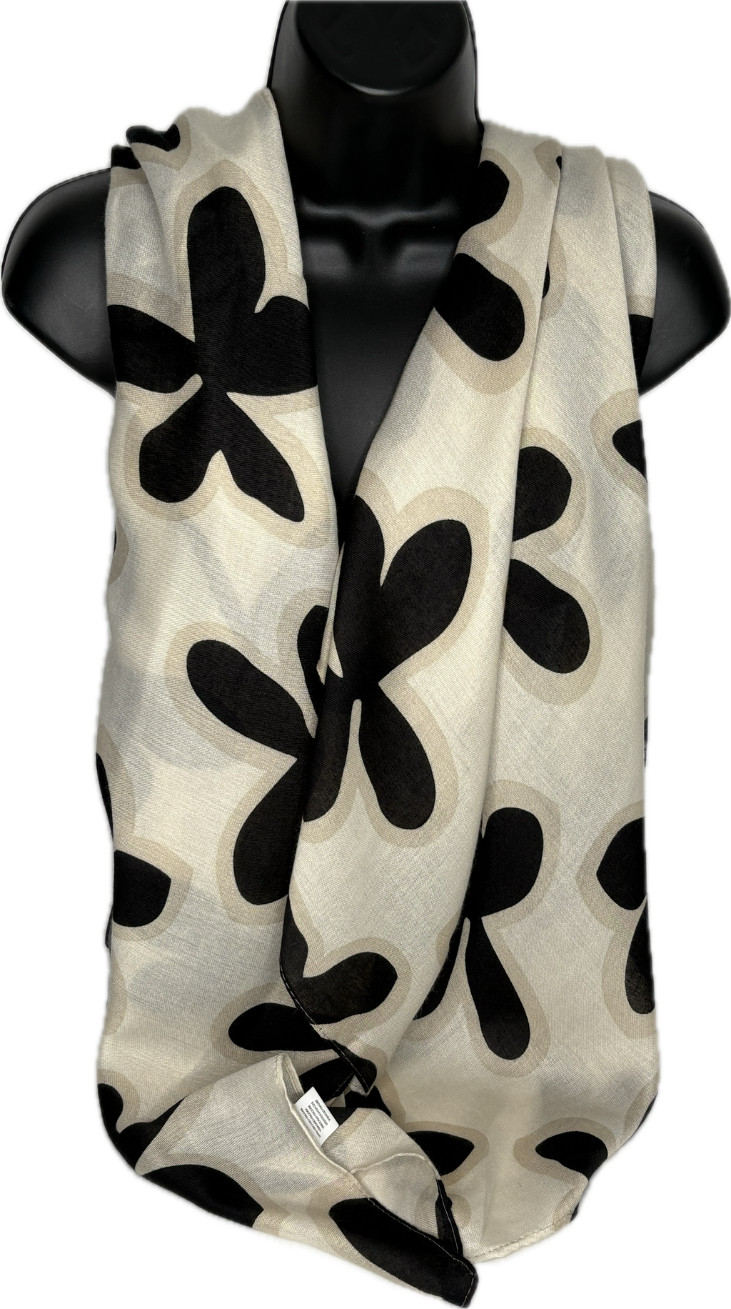 Black and cream floral outline print scarf