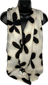 Black and cream floral outline print scarf