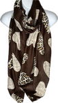 Brown, camel and cream heart, leopard and zebra printed scarf