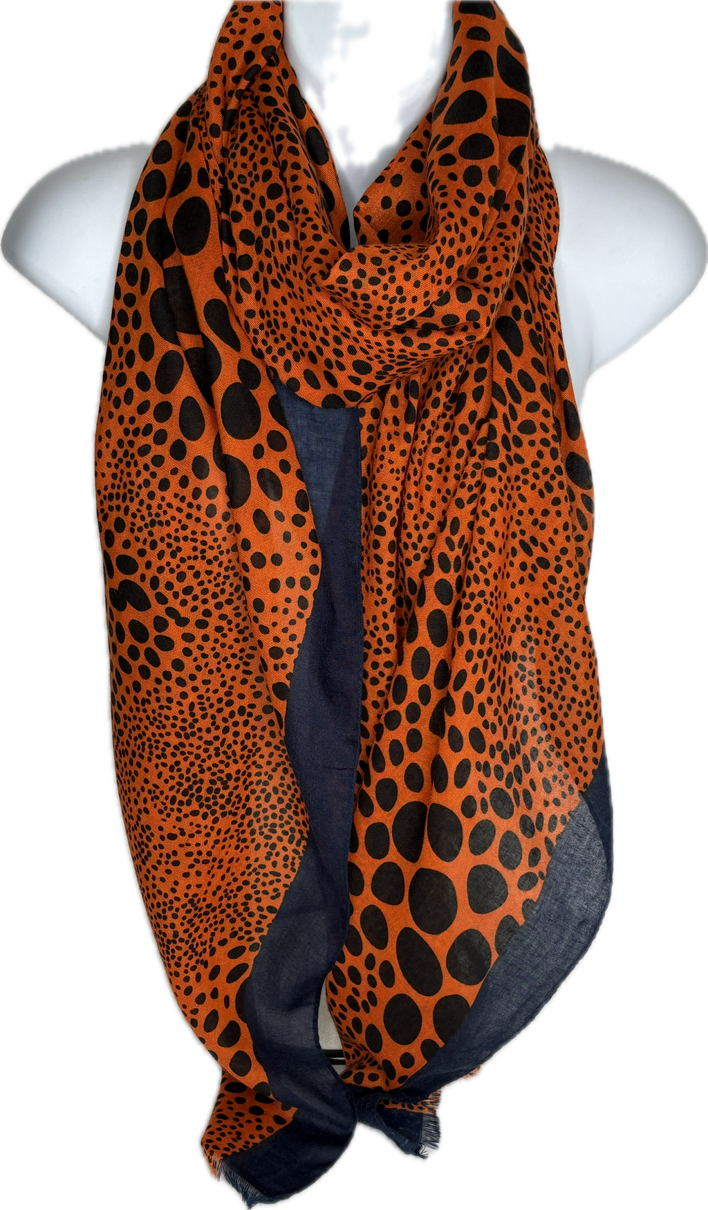 Orange, black and navy dot printed scarf