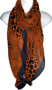 Orange, black and navy dot printed scarf