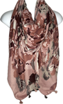 Burgundy, pink, cream & grey camo printed scarf with tassels
