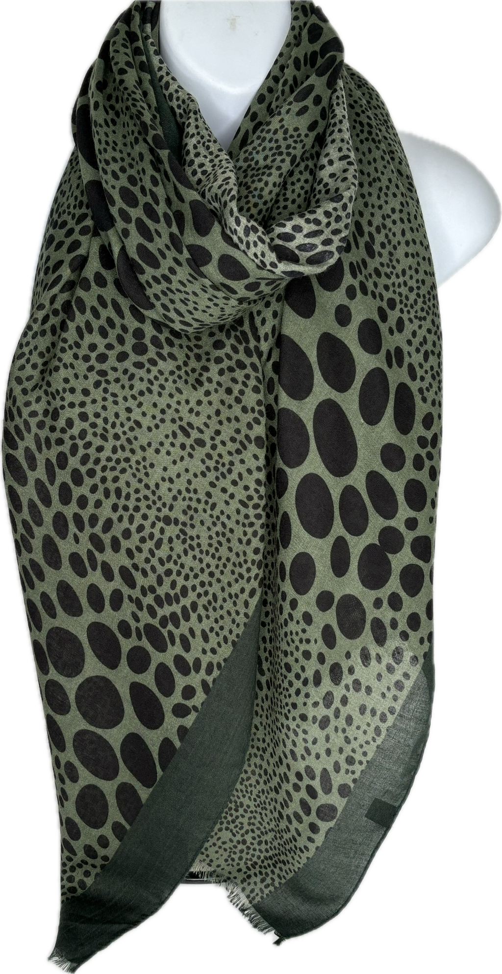 Army green and black dot printed scarf