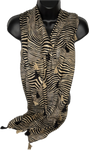 Camel and black zebra print scarf with tassels