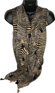 Camel and black zebra print scarf with tassels